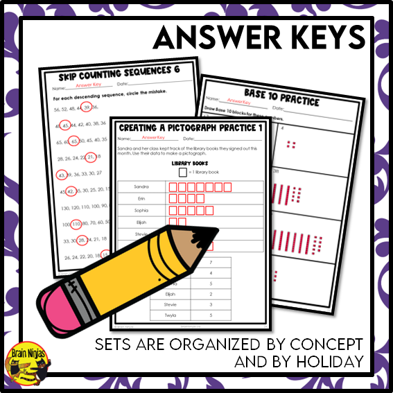 Math Worksheets Full Year Bundle With Concepts and Holidays | Paper | Grade 3
