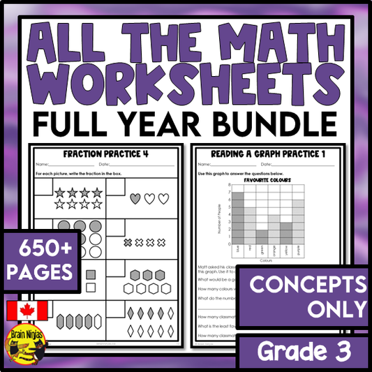 Math Worksheets Full Year Bundle With Concepts Only | Paper | Grade 3