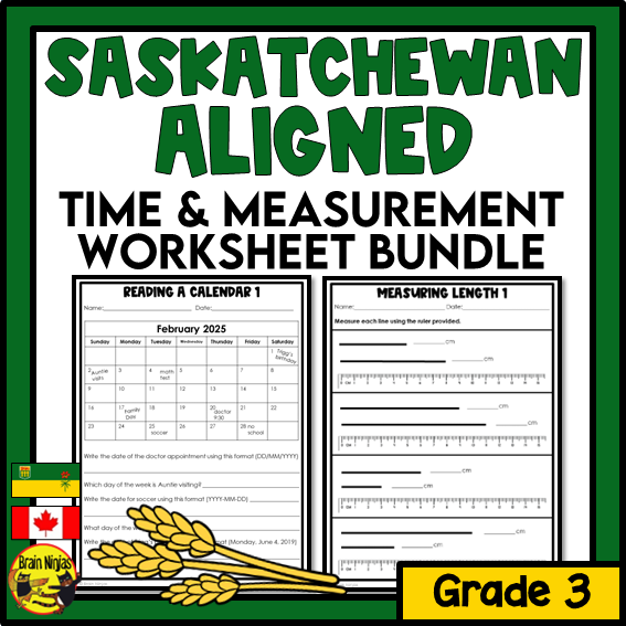 Saskatchewan Aligned Time and Measurement Math Worksheets Bundle | Paper | Grade 3