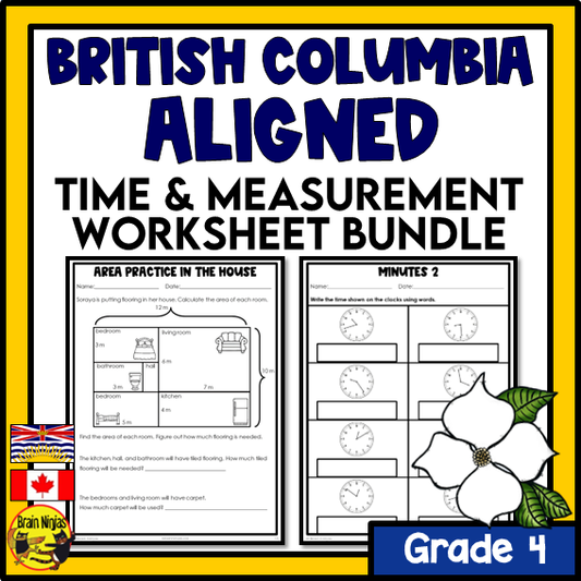 British Columbia Aligned Time and Measurement Math Worksheets Bundle | Paper | Grade 4
