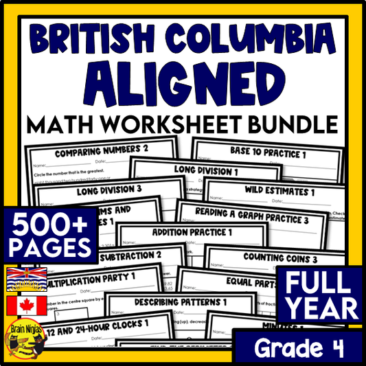 British Columbia Aligned Math Worksheets Full Year Bundle | Paper | Grade 4