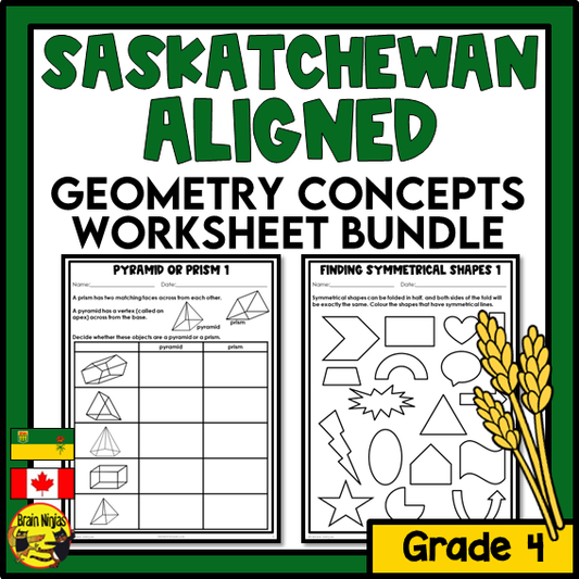 Saskatchewan Aligned Geometry Math Worksheets Bundle | Paper | Grade 4