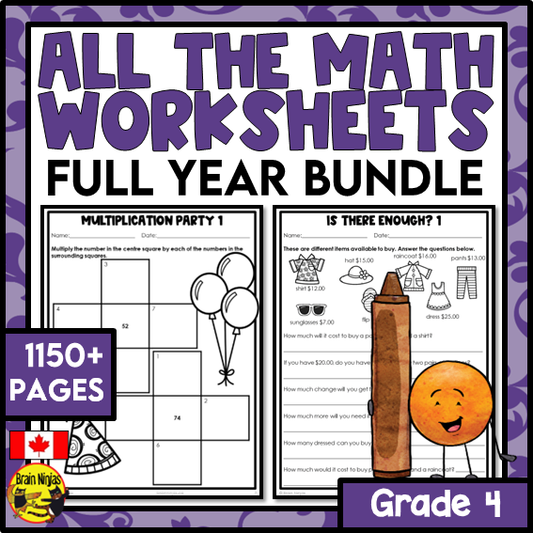 Math Worksheets Full Year Bundle With Concepts and Holidays | Paper | Grade 4