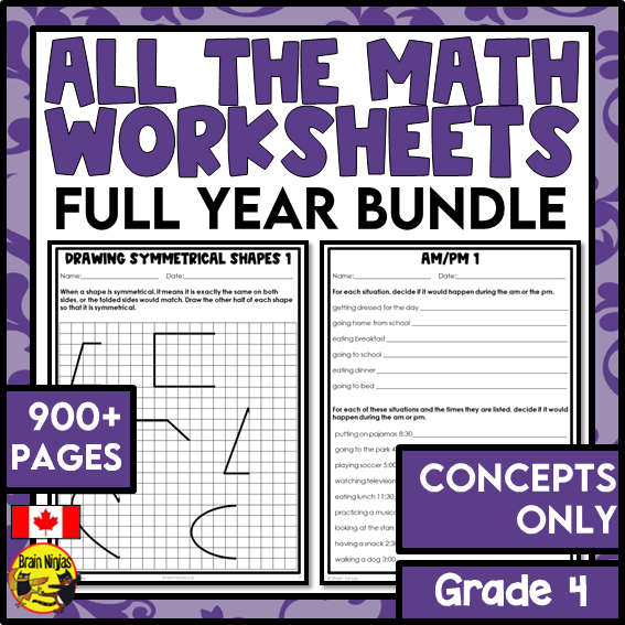 Math Worksheets Full Year Bundle With Concepts Only | Paper | Grade 4
