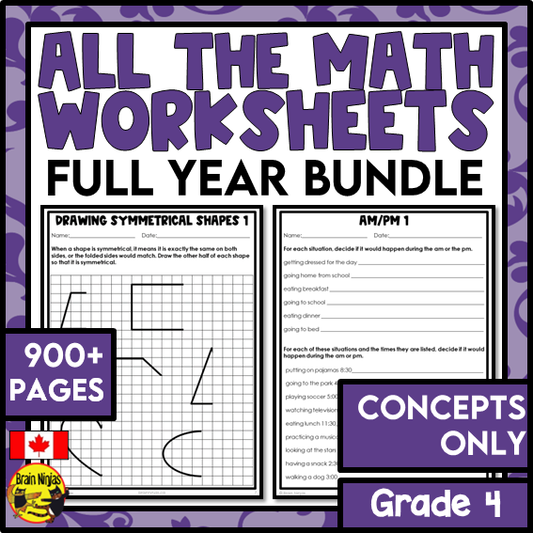 Math Worksheets Full Year Bundle With Concepts Only | Paper | Grade 4