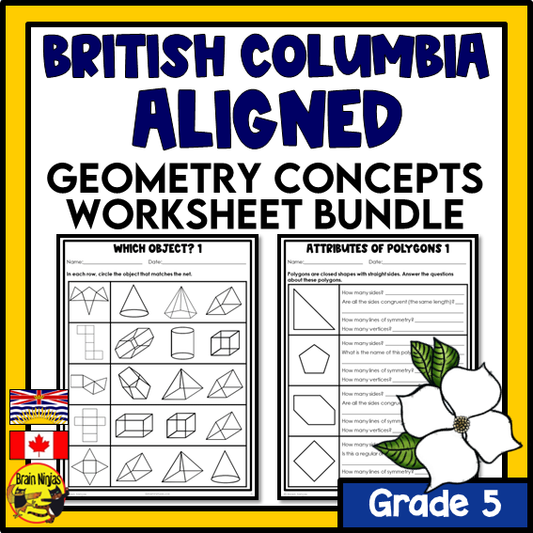 British Columbia Aligned Geometry Math Worksheets Bundle | Paper | Grade 5