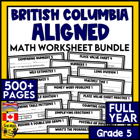 British Columbia Aligned Math Worksheets Full Year Bundle | Paper | Grade 5
