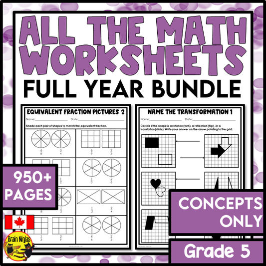 Math Worksheets Full Year Bundle With Concepts Only | Paper | Grade 5