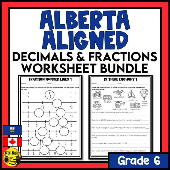 Alberta Math Curriculum Decimals and Fractions Worksheets Bundle | Paper | Grade 6
