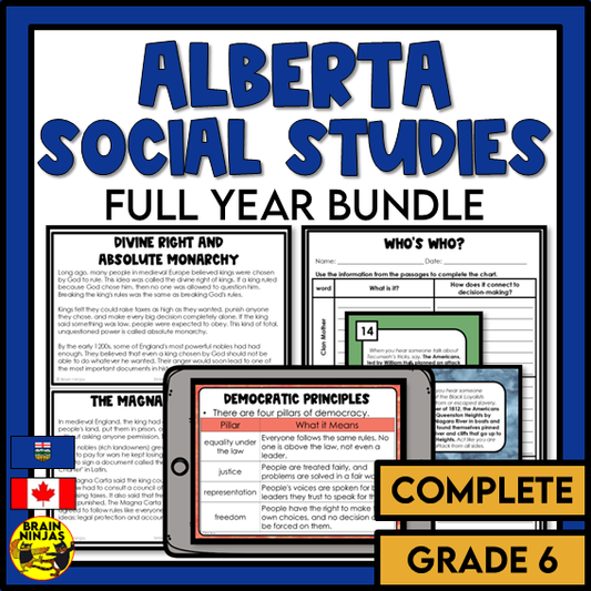 Grade 6 Alberta Social Studies Full Year of Lessons and Activities | Paper and Digital