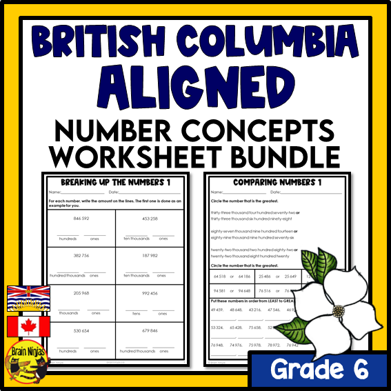 British Columbia Aligned Number Math Worksheets Bundle | Paper | Grade 6