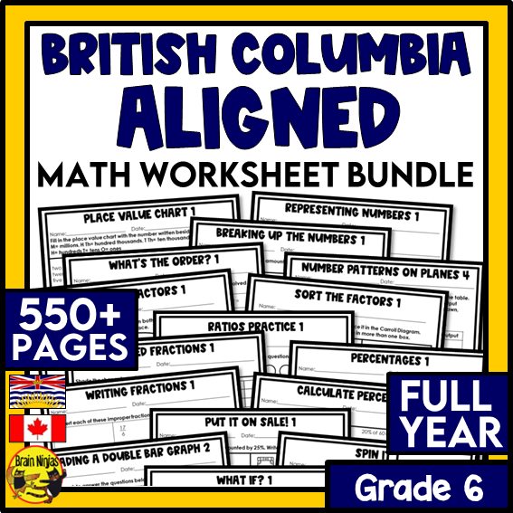 British Columbia Aligned Math Worksheets Full Year Bundle | Paper | Grade 6