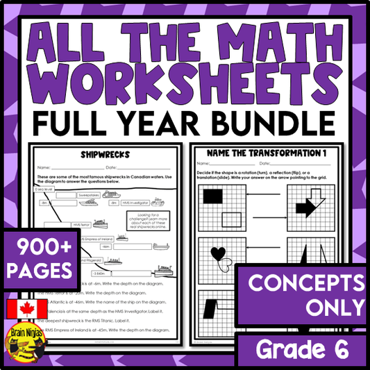 Math Worksheets Full Year Bundle With Concepts Only | Paper | Grade 6