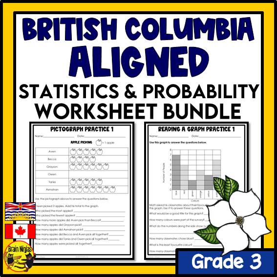 British Columbia Aligned Statistics and Graphing Math Worksheets Bundle | Paper | Grade 3
