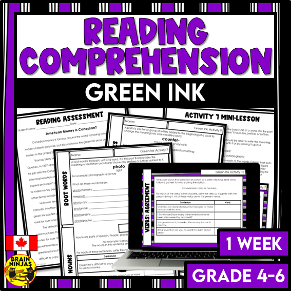 Green Ink Reading Comprehension Activities | Paper and Digital