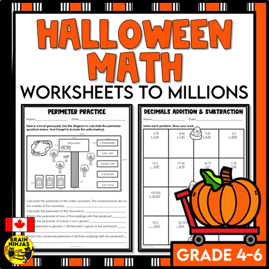Halloween Math Worksheets Numbers to 1 000 000 Paper