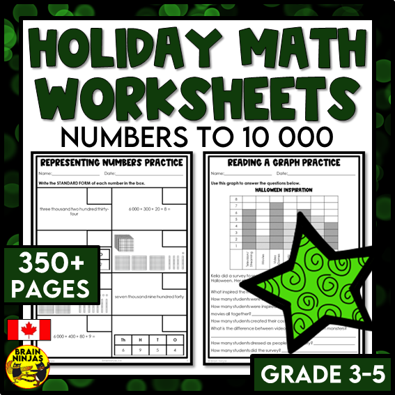 Holiday Math Worksheets Bundle Numbers to 10 000 | Paper