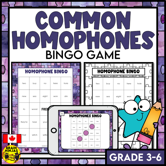 Homophones Bingo Game | Paper and Digital