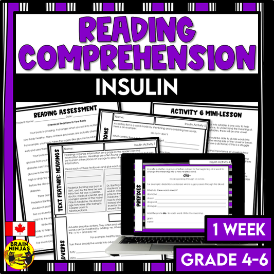 Insulin Reading Comprehension Activities | Paper and Digital