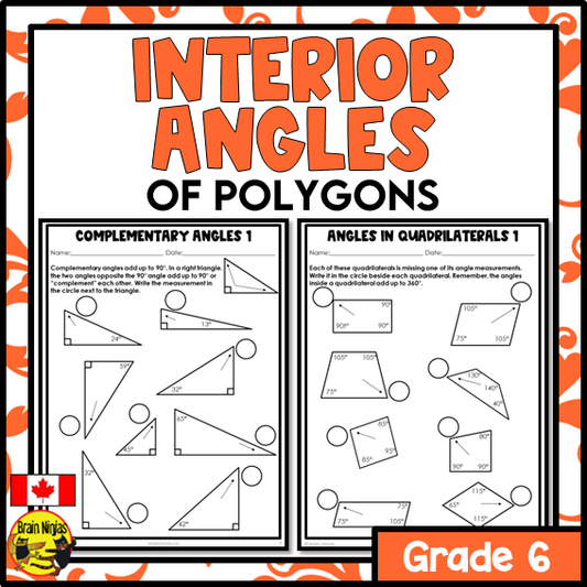Interior Angles of Triangles and Quadrilaterals Math Worksheets | Paper