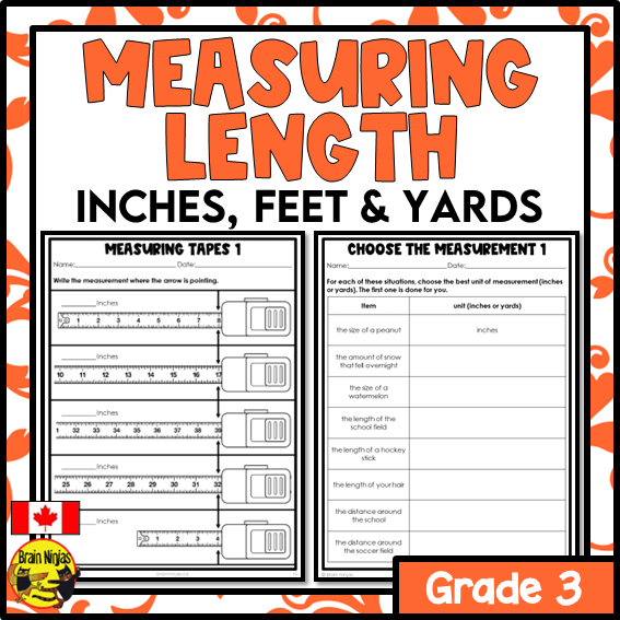 Length in Inches Feet Yards Math Worksheets | Paper | Grade 3