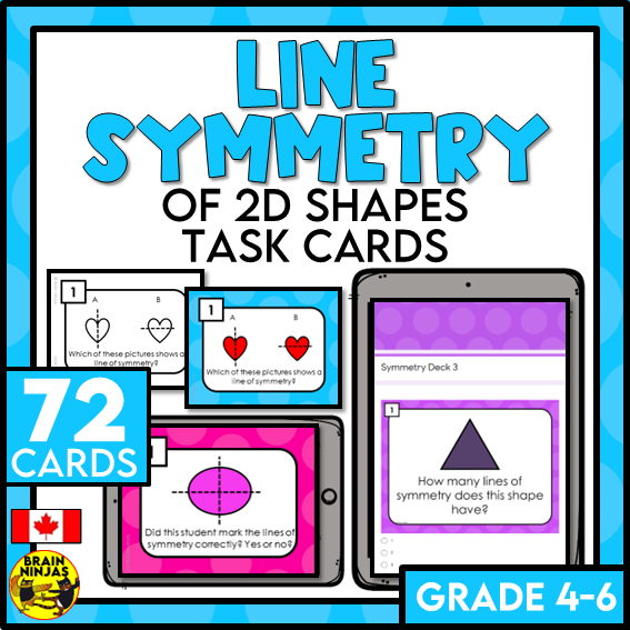 Line Symmetry Reflection Symmetry Task Cards | Paper and Digital