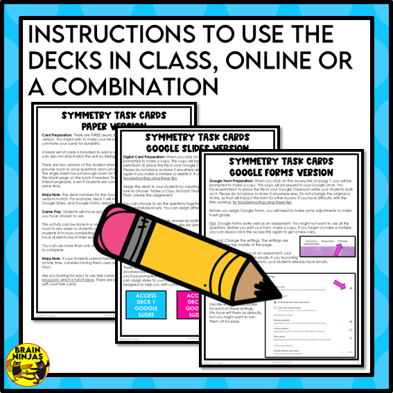 Line Symmetry Reflection Symmetry Task Cards | Paper and Digital