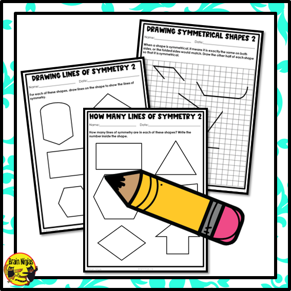 Symmetrical 2D Shapes and Lines of Symmetry Math Worksheets | Paper