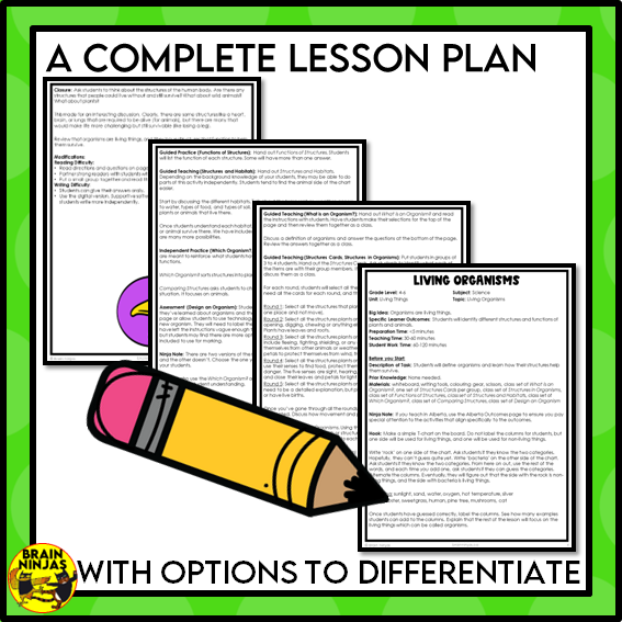 Living Organisms Structures and Functions Lesson and Activities | Digital and Paper