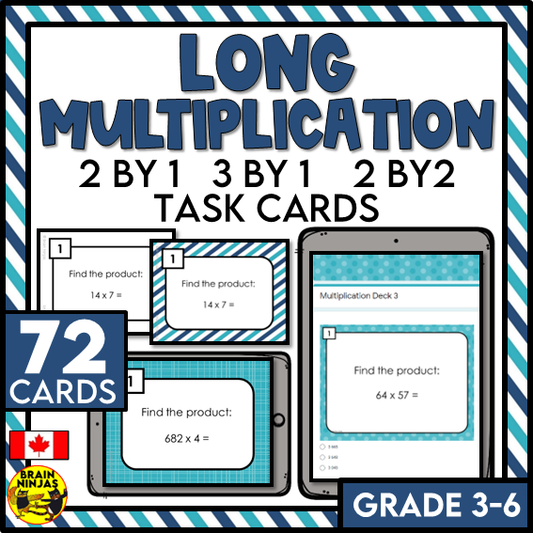 Long Multiplication Math Task Cards | Paper and Digital