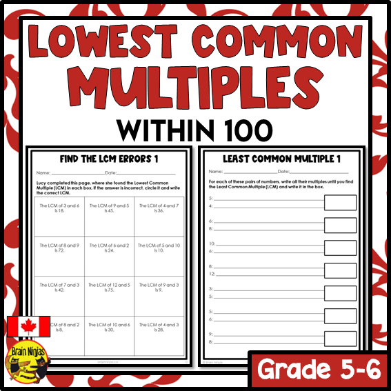 Lowest Common Multiples within 100 Math Worksheets | Paper