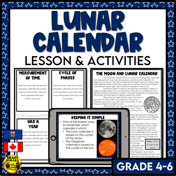Lunar Calendar Space Sky Science Lesson and Activities | Paper and Digital