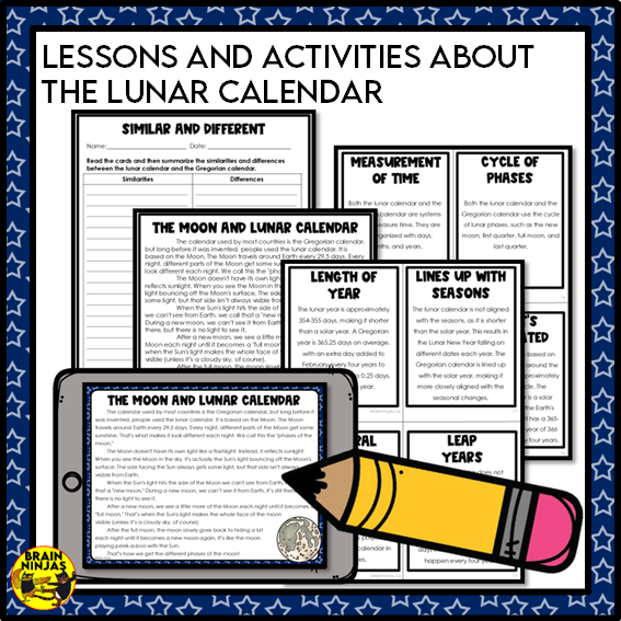 Lunar Calendar Space Sky Science Lesson and Activities | Paper and Digital