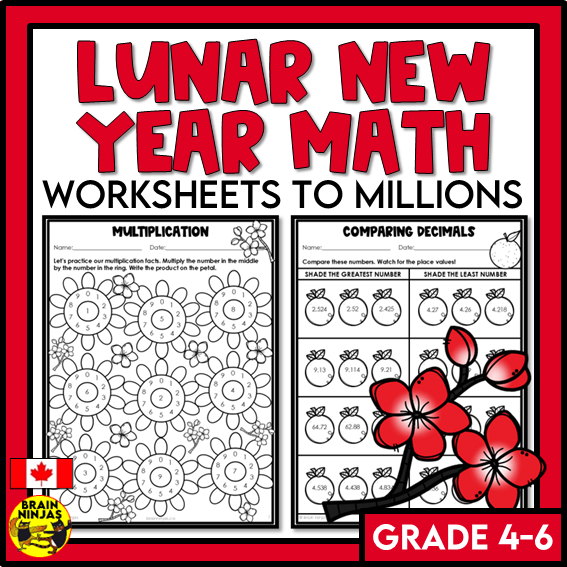 Lunar New Year Math Worksheets Numbers up to 1 000 000 | Paper