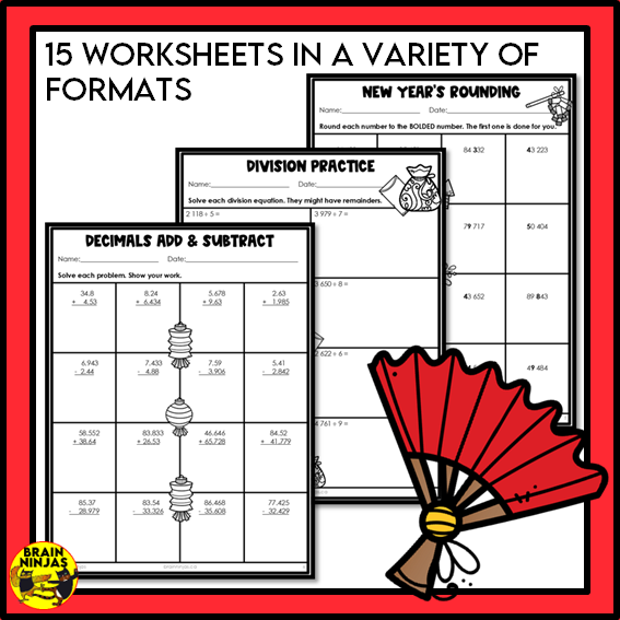 Lunar New Year Math Worksheets Numbers up to 1 000 000 | Paper