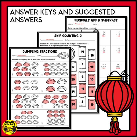 Lunar New Year Math Worksheets for Numbers up to 10 000 | Paper