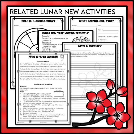 Lunar New Year Reading and Writing Activities | Paper and Digital