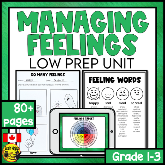 Managing Feelings | Social Emotional Learning | Health and Wellness Unit | Paper and Digital | Grades 1 to 3