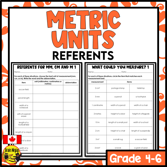 Referents Math Examples Metric Referents and Measurements Math Worksheets | Paper – brainninjas