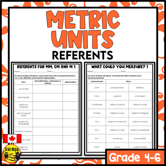 Metric Referents and Measurements Math Worksheets | Paper