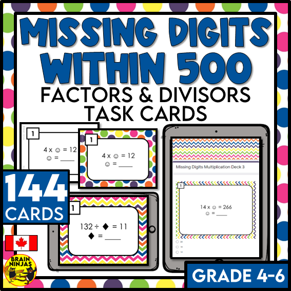 Missing Digits Multiplication and Division Within 500 Task Cards | Paper and Digital