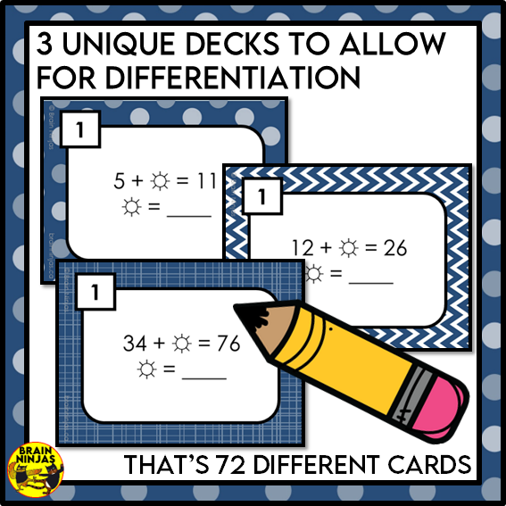 Missing Addends Solving for an Unknown Number Math Task Cards | Paper and Digital