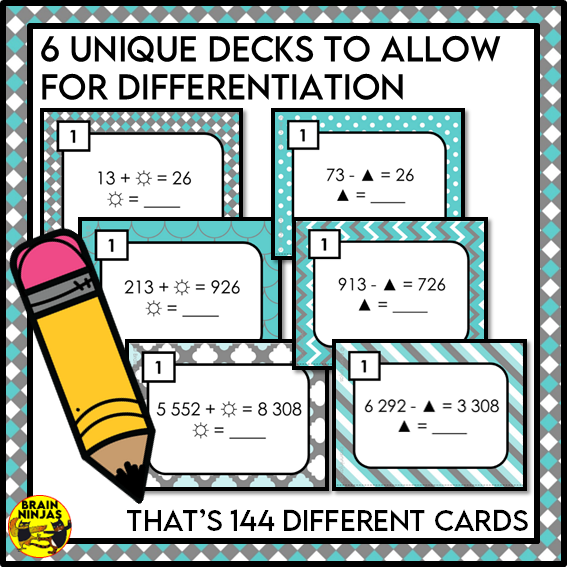 Missing Digits Addition and Subtraction to 100 000 Task Cards | Paper and Digital