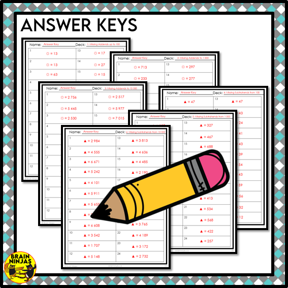 Missing Digits Addition and Subtraction to 100 000 Task Cards | Paper and Digital