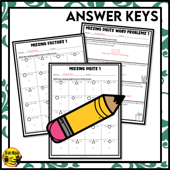 Missing Digits Multiplication and Division Within 25 Math Worksheets ...