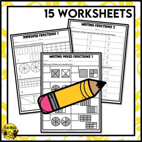 Mixed and Improper Fractions Math Worksheets | Paper