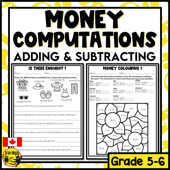 Money Calculations Addition and Subtraction Math Worksheets | Paper