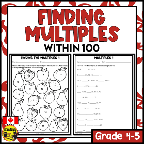 Finding Multiples Within 100 Math Worksheets | Paper | Grade 4