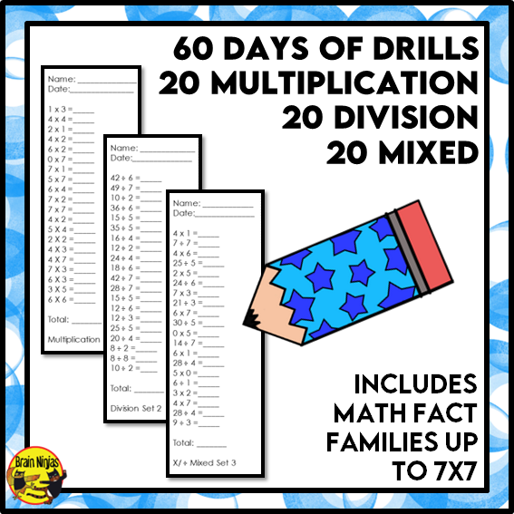 Multiplication and Division to 7x7 | Drill and Graph Practice | Paper and Digital