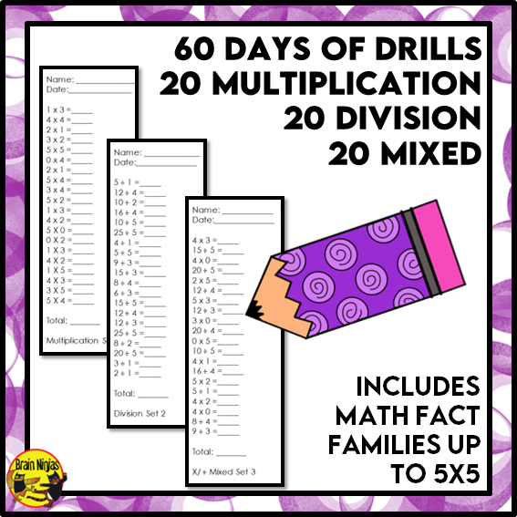 Multiplication and Division to 5x5 | Drill and Graph Practice | Paper and Digital